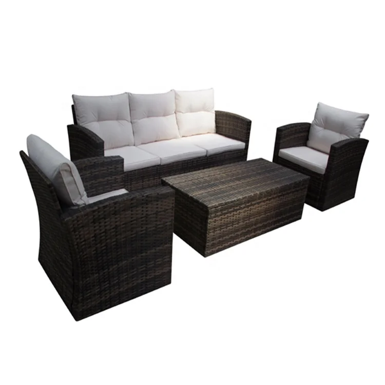 Hot Sale Top Quality Rattan Sofa Set Functional Cushion Box All Weather Outdoor Garden Wicker Furniture