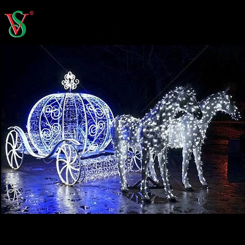 1.8m Giant Life Size Horse Carriage Motif Light Outdoor Large Christmas Santa Sleigh with Reindeer Decoration