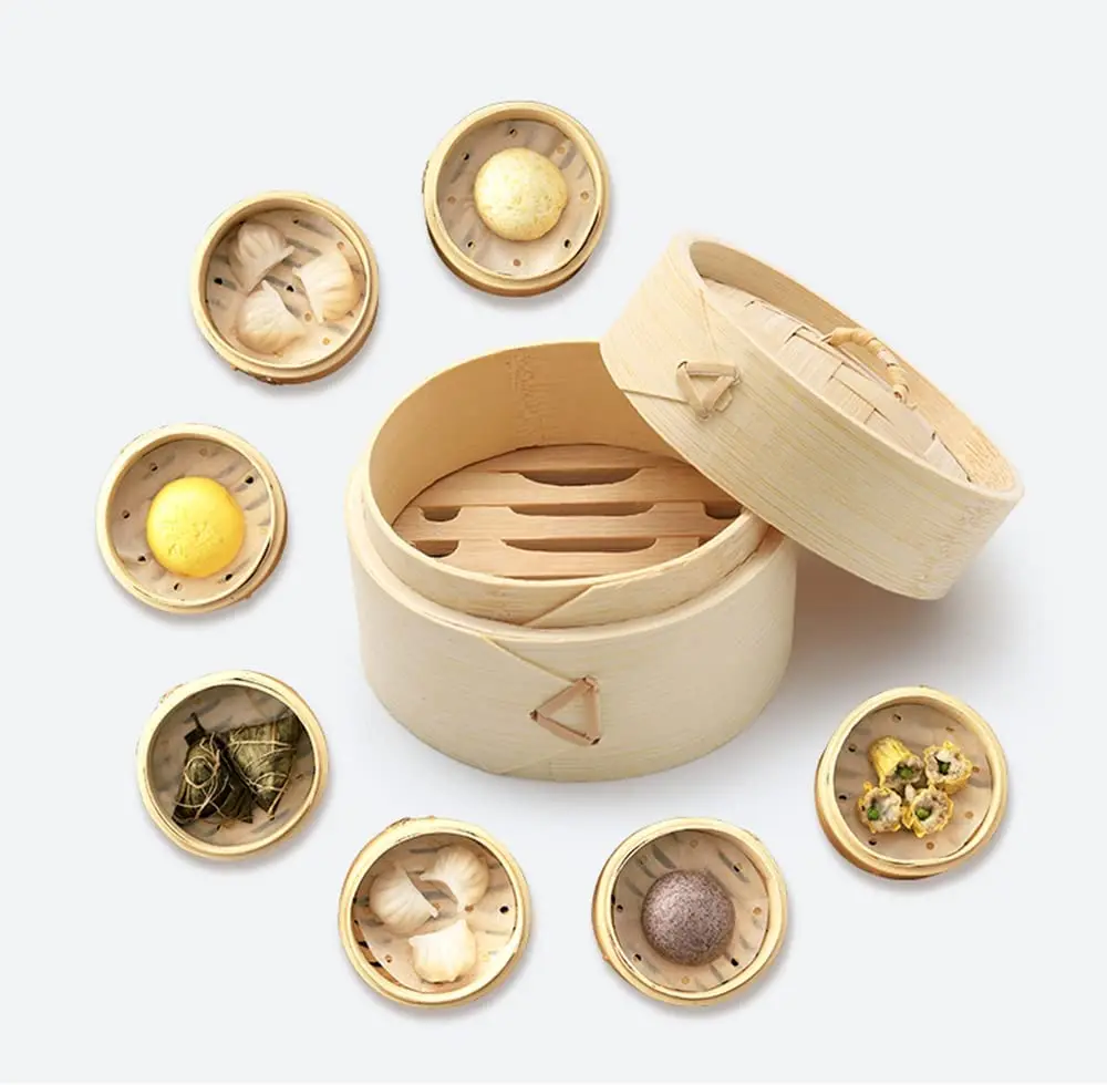 10 inch Bamboo Steamer Basket 2 Tier Food Steamer with 2 Sets of Chopsticks