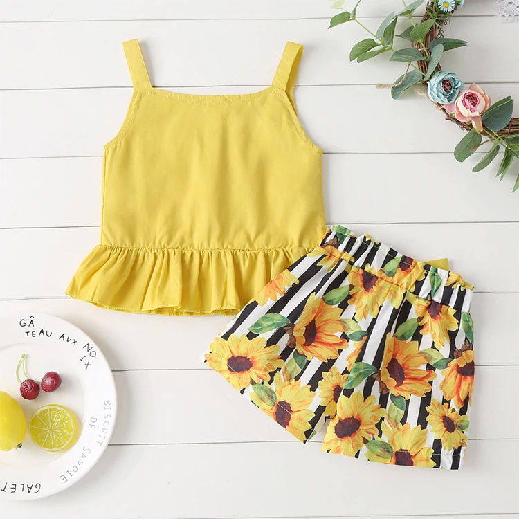 
Kids Clothing Sets Baby Kids Girls Outfits Ruffle Tutu Skirt Sun-Flower Dress Baby Girls Clothes Sets for 0-18 Month 