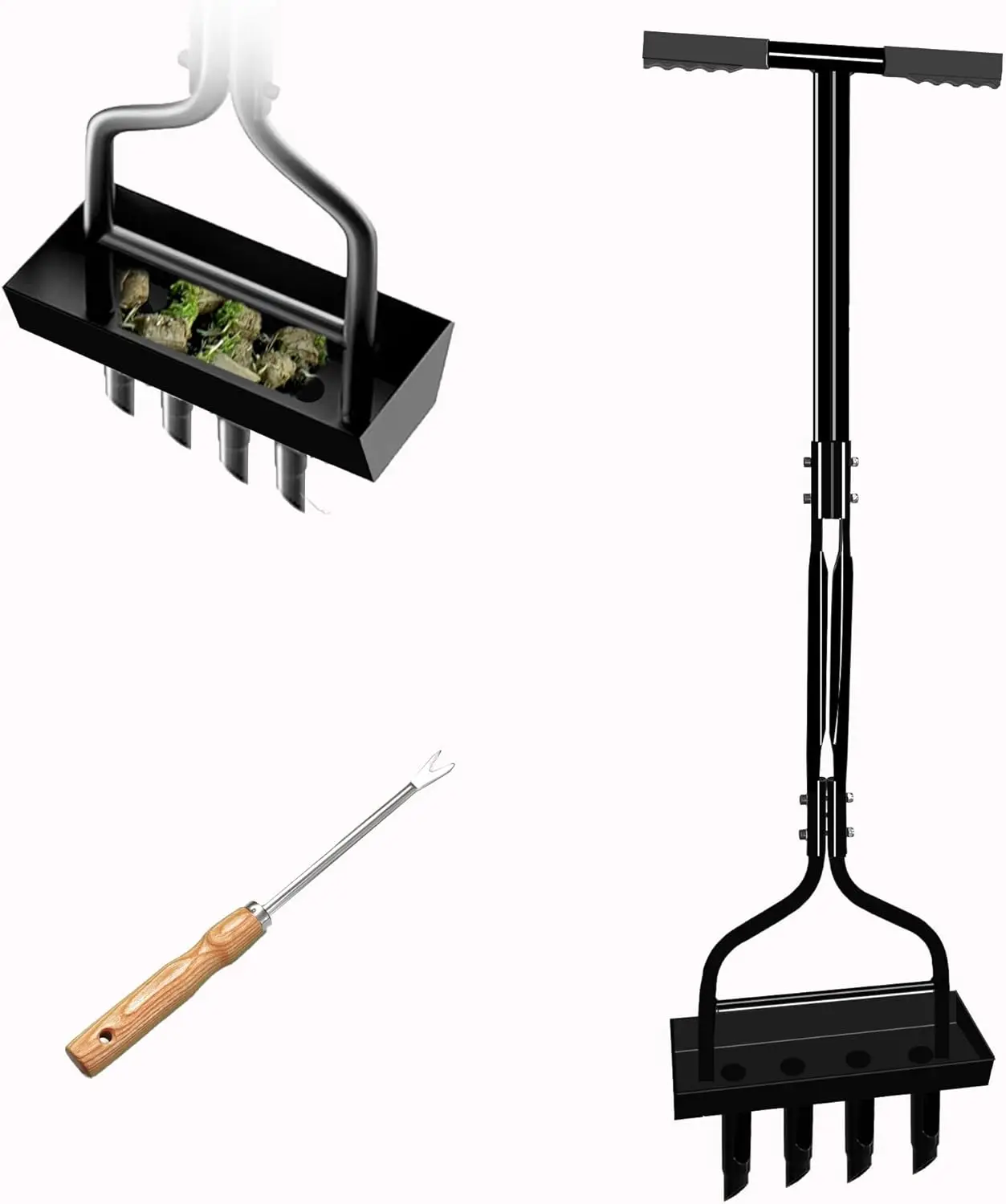 Lawn Aerator Coring Tool, Mmanual Core Aerator Tool with Soil Storage Basket