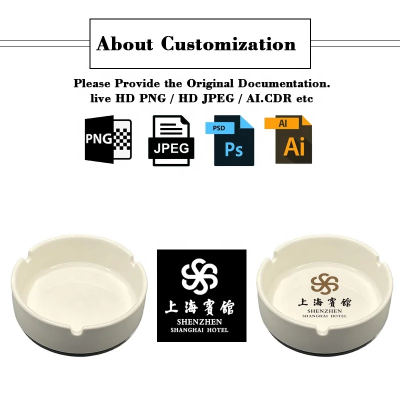 XD732 Personalized Customizable Logo Ceramic Ashtray Printing/Printed Design Custom Office /Home / Hotel Porcelain Round Ashtray