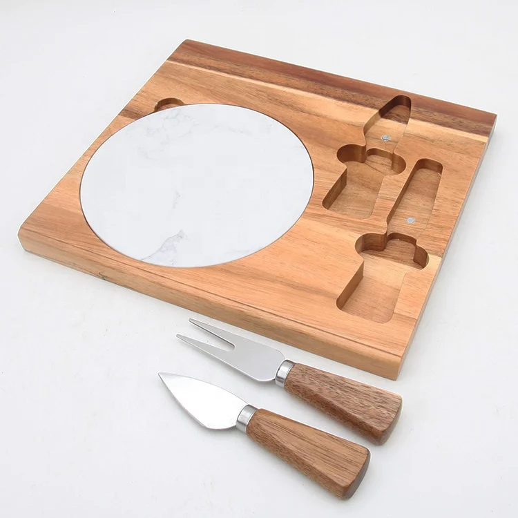 Multi cheese cutting board with knife set, acacia wood kitchenware set, marble cheese cutting board