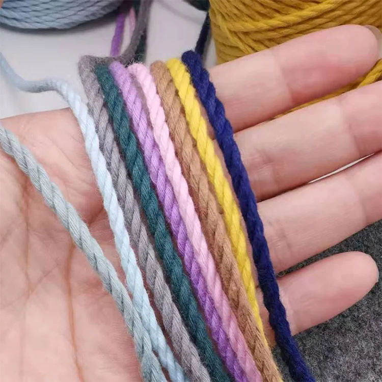 Wholesale colorful twisted cotton rope 3mm macrame cord string for diy
