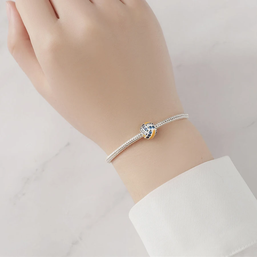 Fashion Jewelry 925 Sterling Silver Colorful Enamel Zirconia Sport Volleyball Beads for Charm Bracelet Necklace Jewelry Making