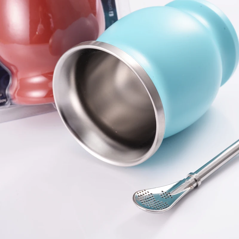 Черный чай Yerba Mate с двойными стенками из нержавеющей стали Набор чашек соломинкой