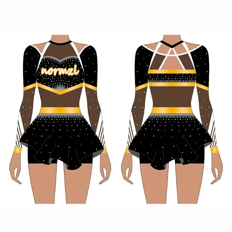 Normzl Black And Gold Cheer Uniform Custom Professional Cheerleader Uniforms Youth Cheerleading Uniforms With Leica Fabric