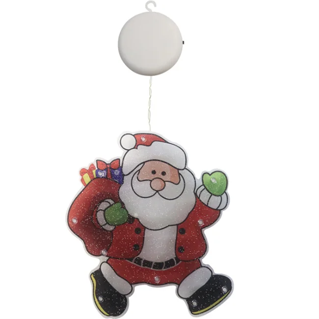 Hot selling LED Santa Claus snowman PVC shaped suction cup lights Christmas tree window lights without battery