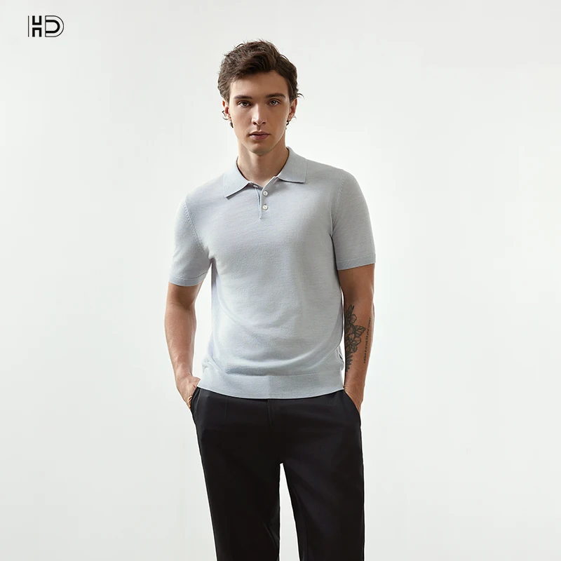 Wholesale Small Batch Business Lightweight Knitted Sweater Men Buttons Polo Collar 100% Wool Tops