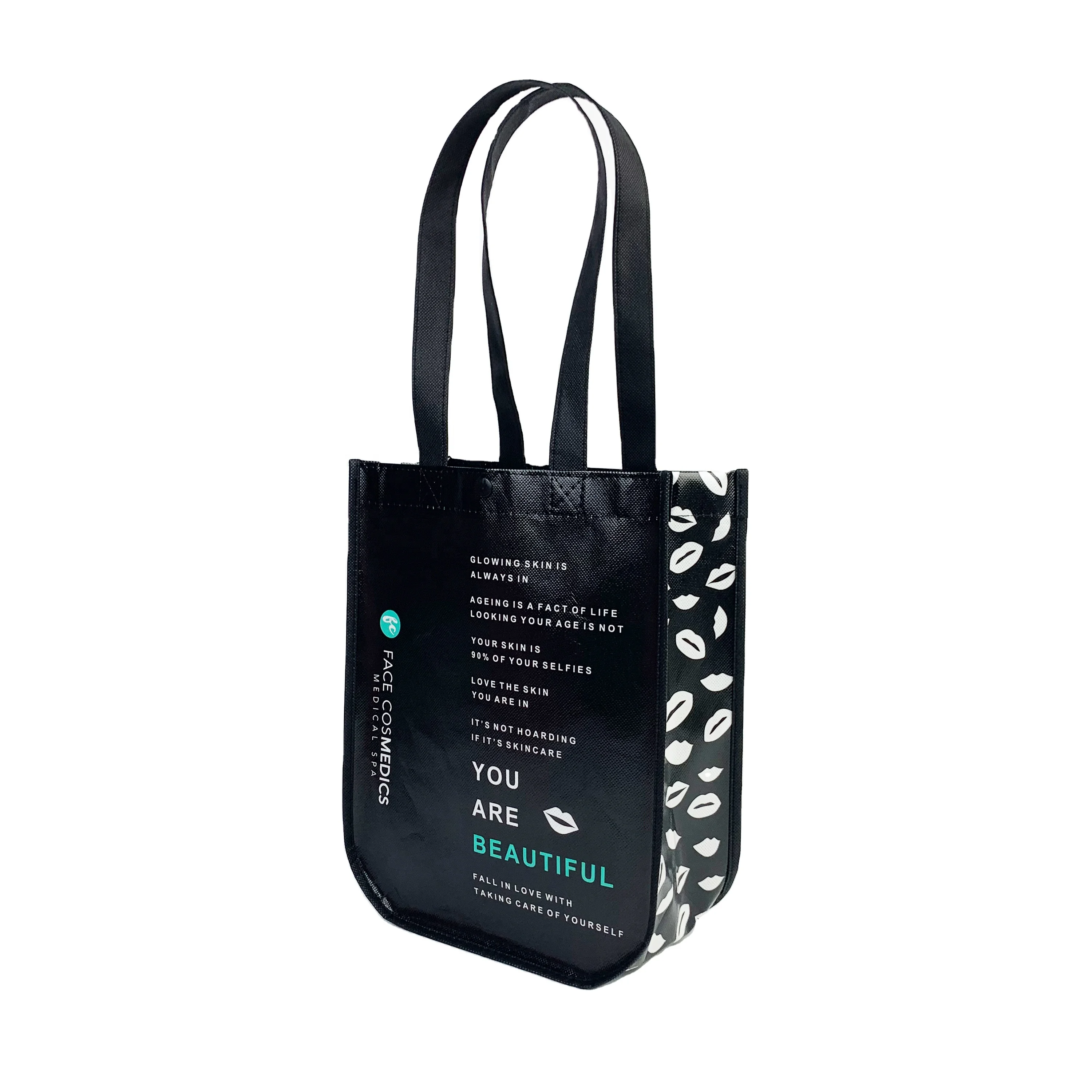 Promotional eco-friendly recycled handled non woven shopping bag with custom logos lululemon black shopping bag