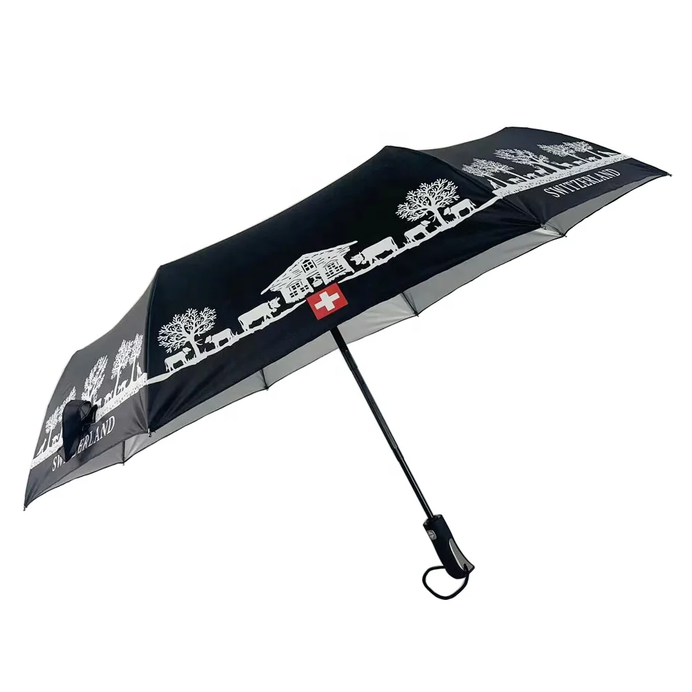 Hot Selling 21Inch 8K Silver Coating  UV Auto Open And Close 3 Fold Umbrella With Custom Printing