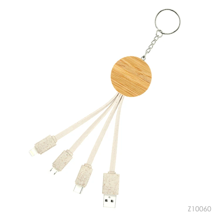 Bamboo Eco Friendly Ring 3 In 1Multifunction USB Charge Cable TYPE-C Lightning Fast Charger