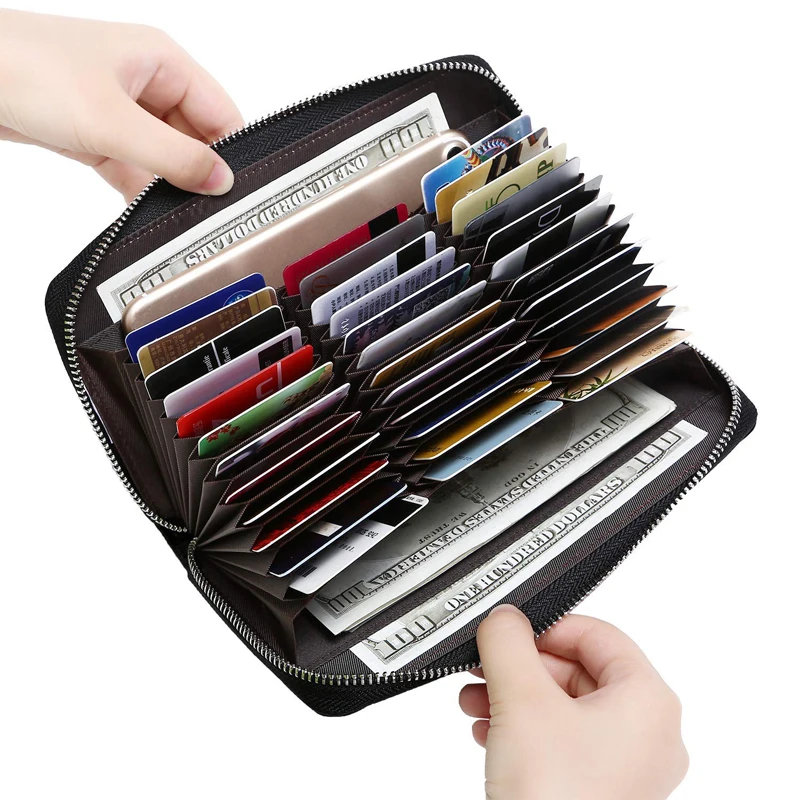 
Ladies Fashion Wallet Women Long Accordion Zipper Wallet RFID Blocking Leather Female Wallet 