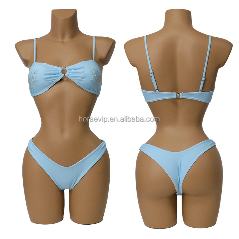 S643 Customize Butterfly Logo Two Piece Swimsuit Set Diamond Crystal Bikini Triangle Beach Wear Rhinestone Swimwear