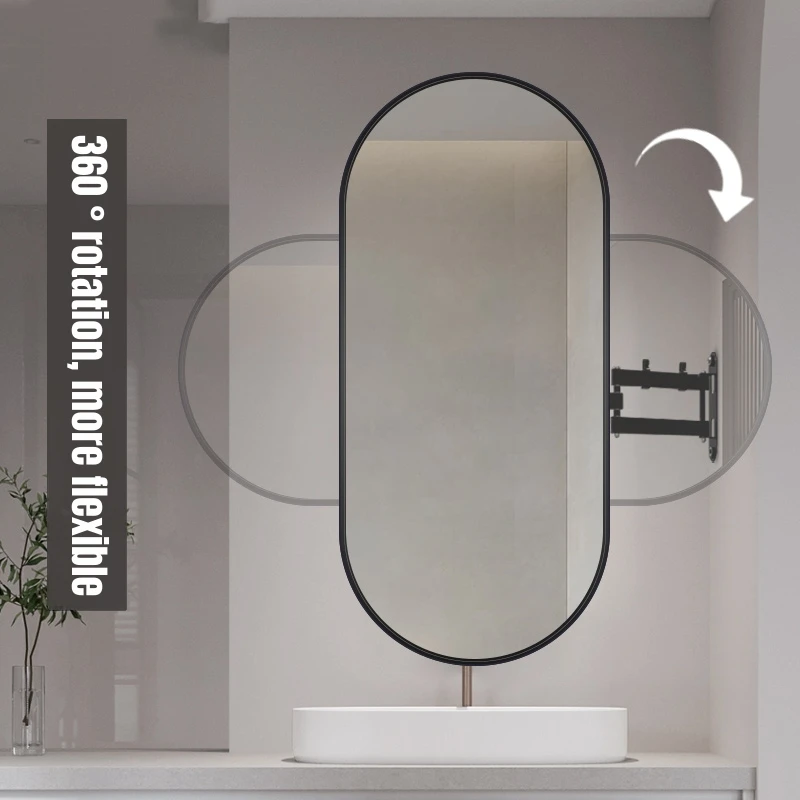 Wall oval framed Adjustable Mirror Foldable Bathroom Mirror rotating makeup Telescopic corner Mirror With Folding Stretch Arm