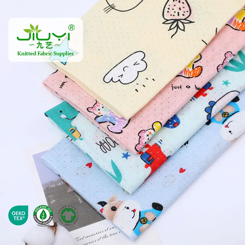 Factory Direct Sale printed Love jacquard jersey fabric for baby clothes t-shirt