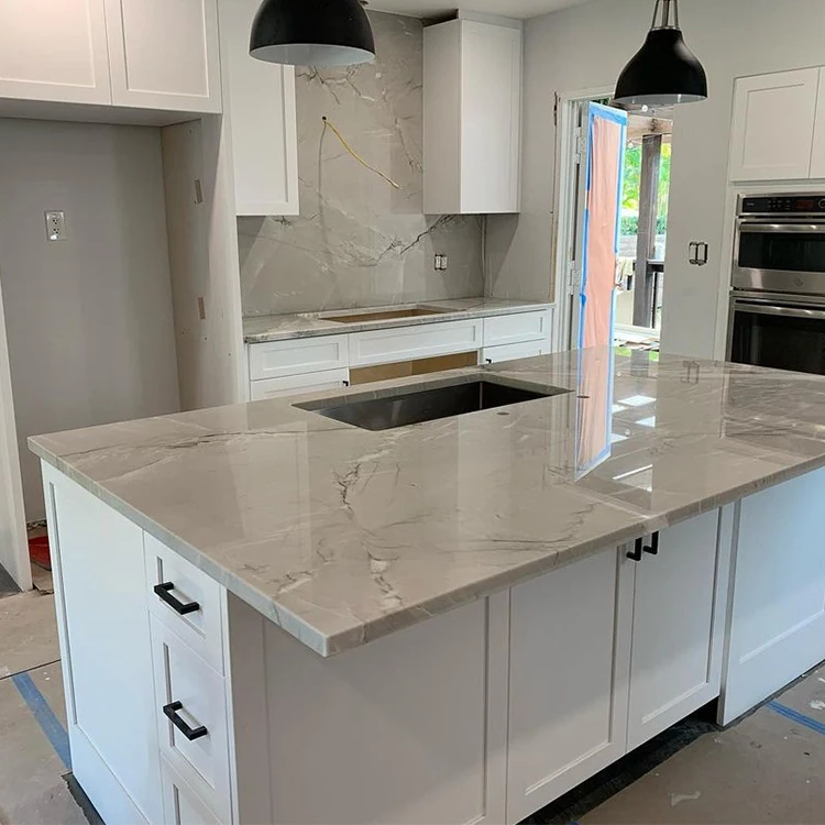 Natural Brazil Mont Blanc White Quartzite for Kitchen Countertops and Backsplash