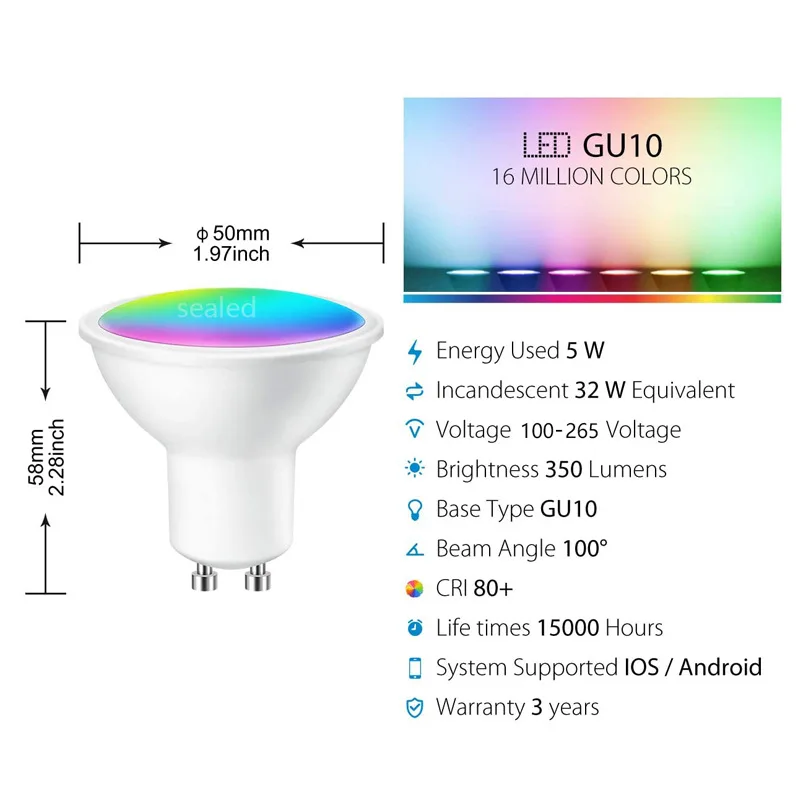 Popular Wifi Control Indoor Music Party GU10 Smart RGB Soft Warm Cold Natural Daylight White LED Spot light Bulb