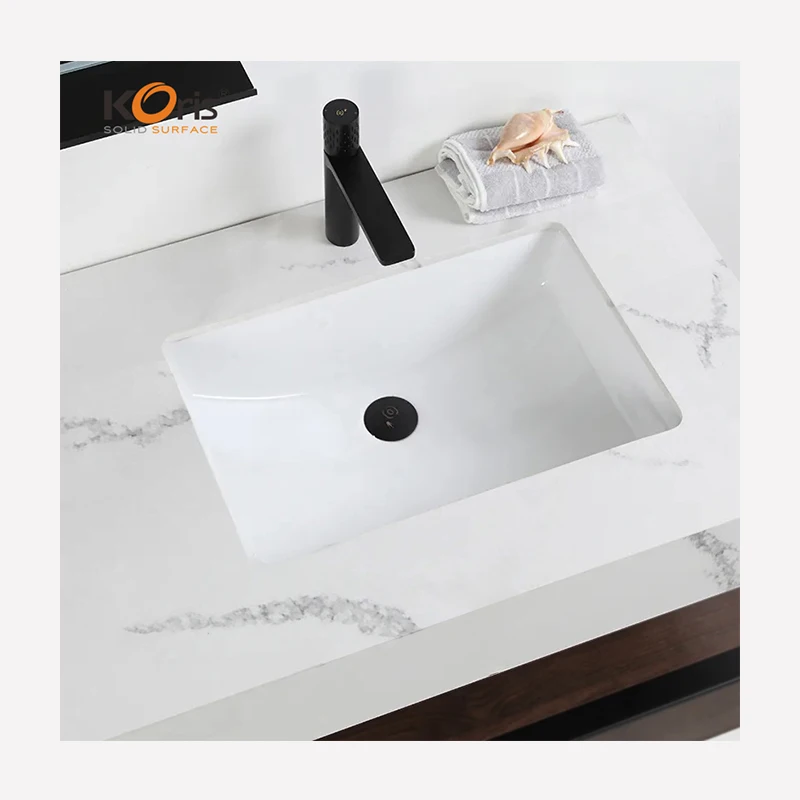 Koris white marble veins acrylic solid surface sheet artificial stone bathroom basin counter top