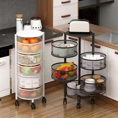 Rotating Kitchen Shelf For Fruit Vegetable Floor 4-layer Household Storage Rack Black Square Fruit Trolley