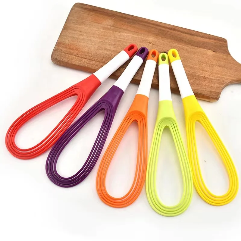Flat and Balloon Collapsible Twist Whisk Egg Beater Silicone Rotating Silicone Whisks for Cooking