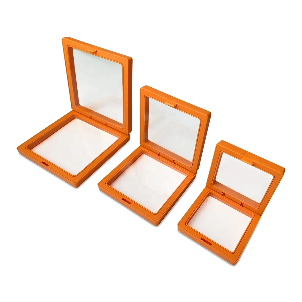 Promo Uptodate Wholesale Orange 3D Floating Frame Display Case Jewelry Coin Gem Stone Travel Organizer Packaging Box With Stands