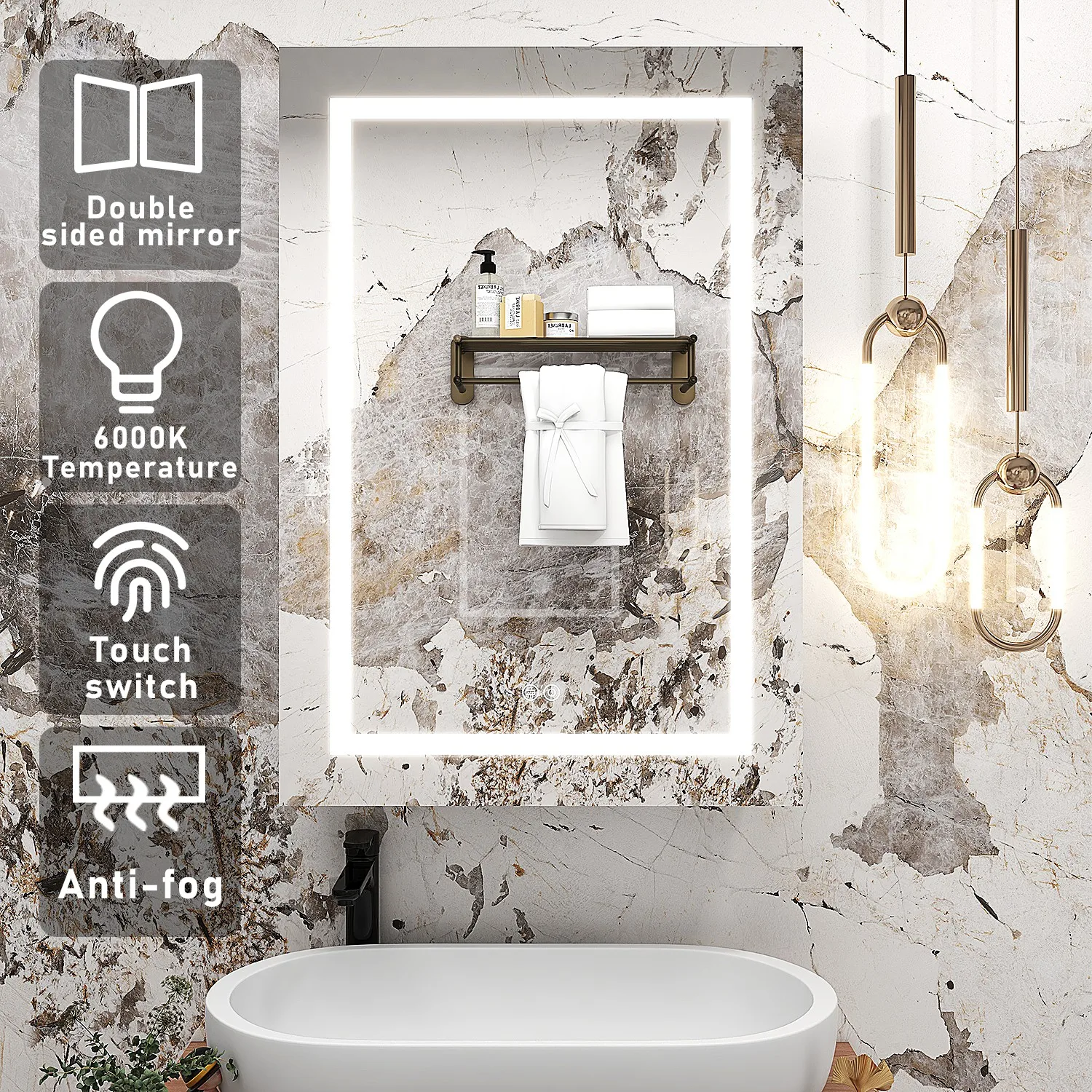 Floating bathroom vanity cabinet with led mirror new design with light medicine cabinet with socket