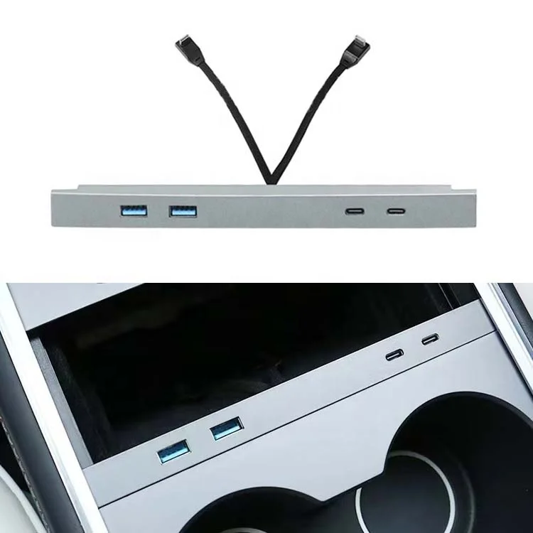 Creease 27W Fast Charging Power USB Hub Compatible with Docking Station For Center Console Tesla 2021 Model 3 Model Y