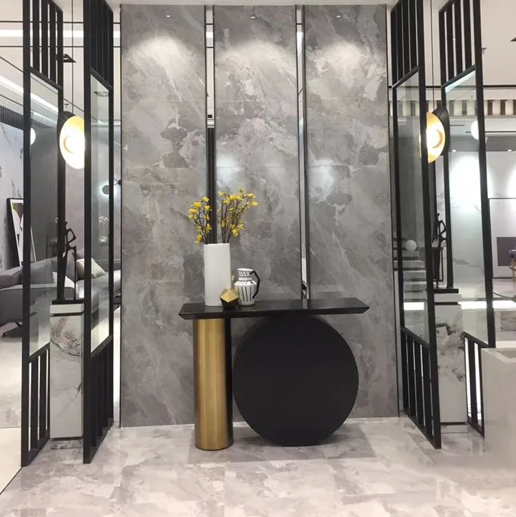 Golden&Black Steel Console Table Marble Top Entrance Desk Hallway Modern Luxury Design Living Room Furniture Home Decoration OEM