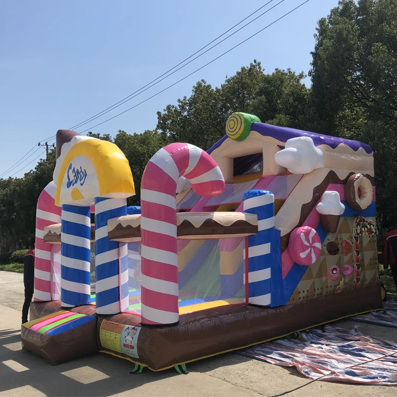 Factory High Quality Sweet Cute Candy Pvc Inflatable Bouncy Castles with Slide For Sale