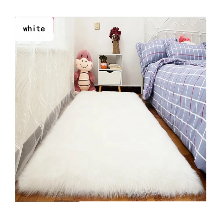 Amazon hot sale non slip faux fur long hair white color carpet rug door mat