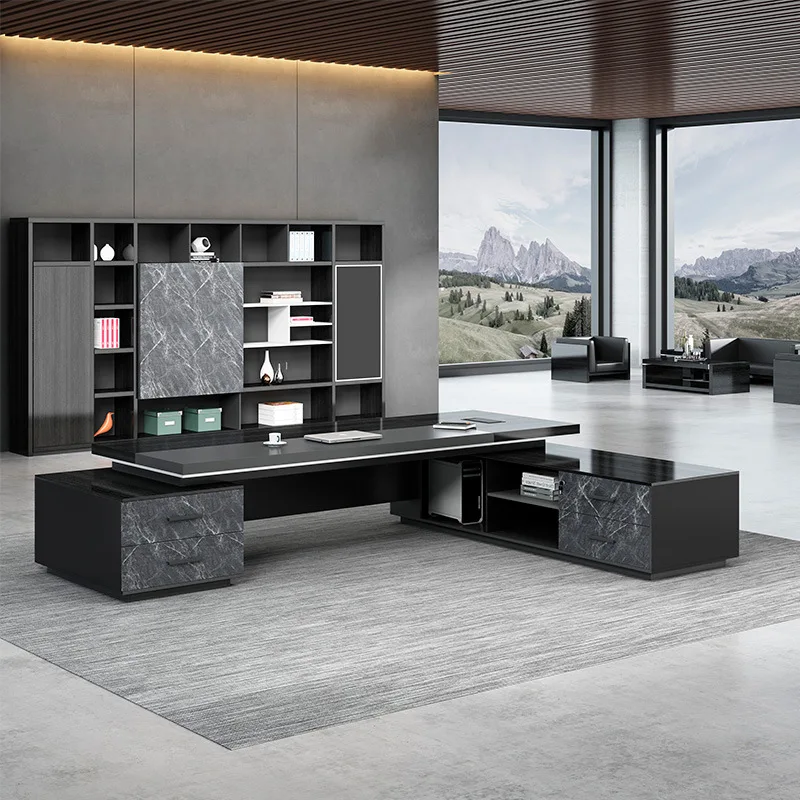 LBZ66 Office Table Director Commercial Furniture Chair and Table Boss Office Black Executive Modern L Shaped Desk Table