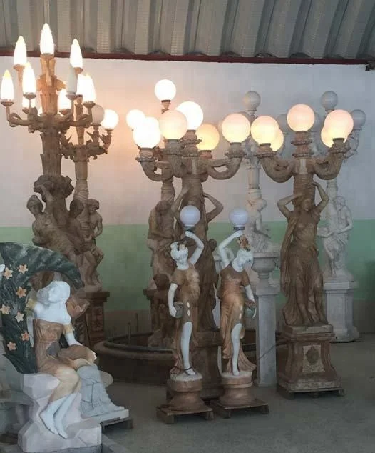 lifesize marble women lady light sculptures statue with lamp light on the head