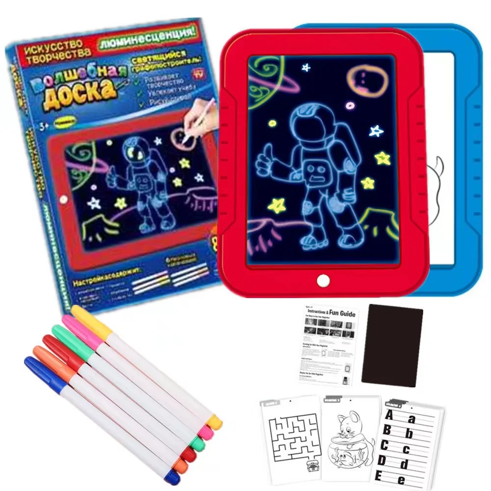 Children Clipboard Fluorescence LED Writing Board Magic Drawing Light-Up Pad