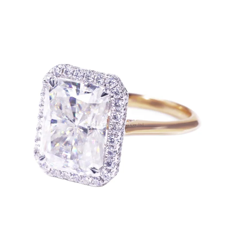 Tianyu Gems 18K Real Yellow Gold 6.0CT  D E F Moissanite& Lab Diamond Halo Wedding Engagement Ring