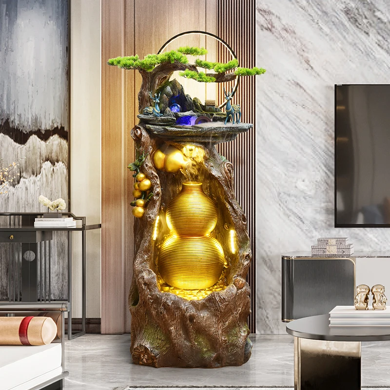 Rockery Indoor Living Room Balcony Office Landing Wealth Lucky Gift Creative Resin Water Fountain Garden Gift Waterfall