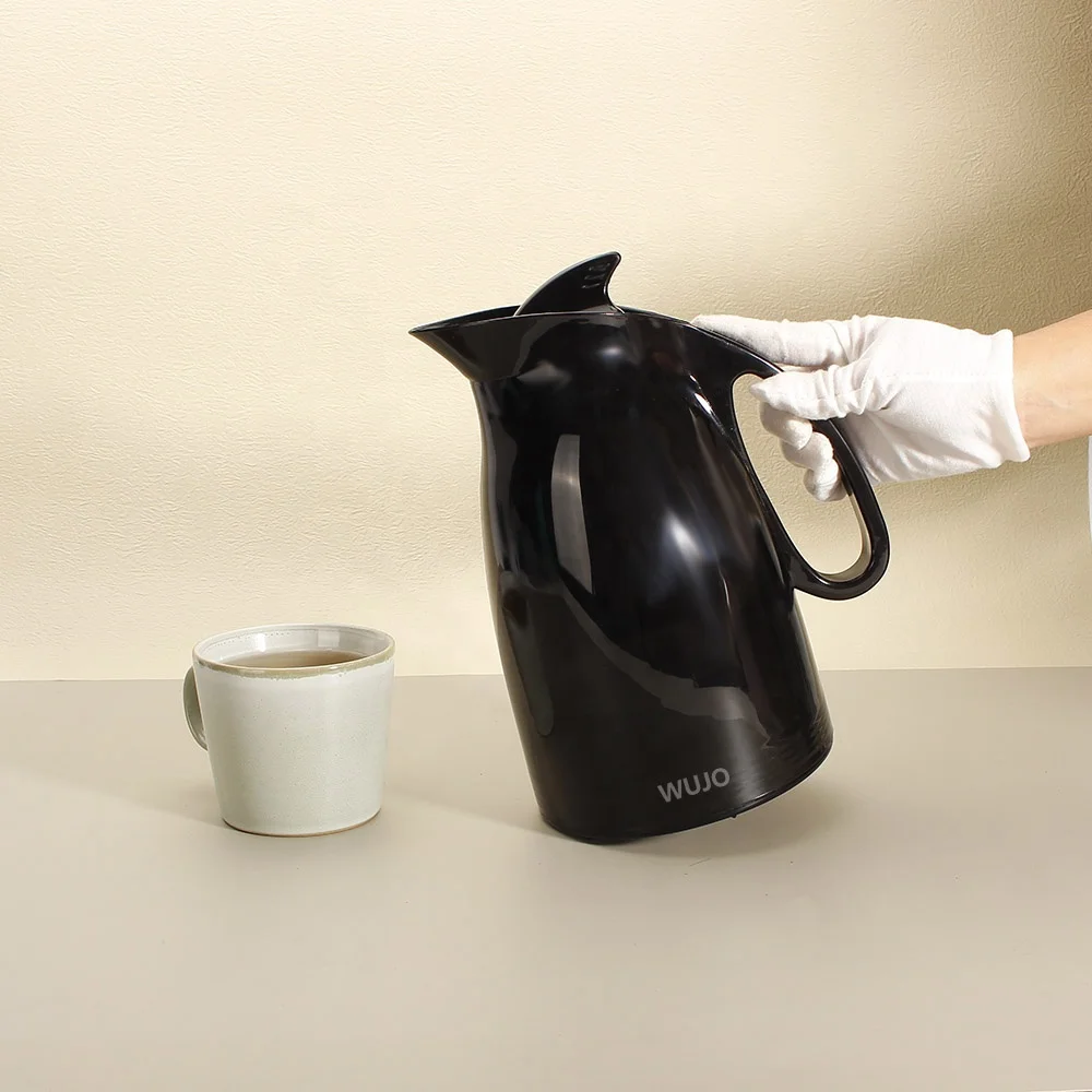 NEW South American 1L  Hot Tea Water Coffee Glass Liner Plastic Black Insulated  Vacuum Flask Termos / Coffee Pot