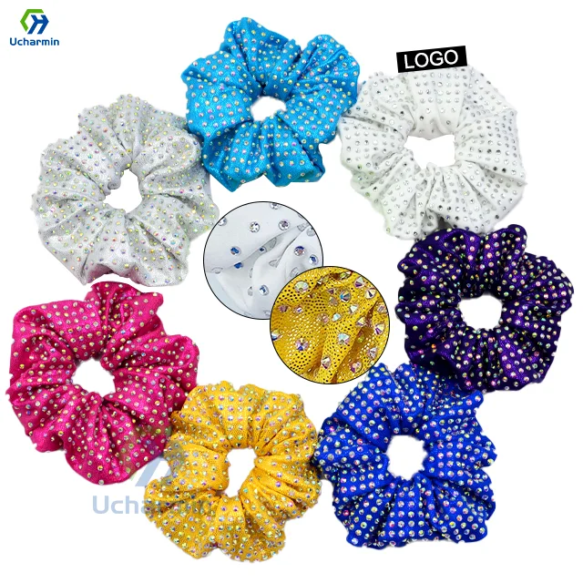 CHENGHE custom silk satin rhinestone scrunchies elastic hair band for women girl wholesale high quality crystal accessories