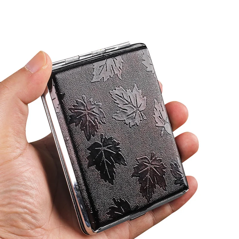 Retro Leather & Metal Cigarette Box Pouch Case Tobacco Holder Storage Container Smoking Accessories