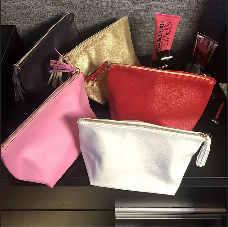 classic beautiful ladies cosmetic pouch PU leather large makeup bag professional case double layer custom logo