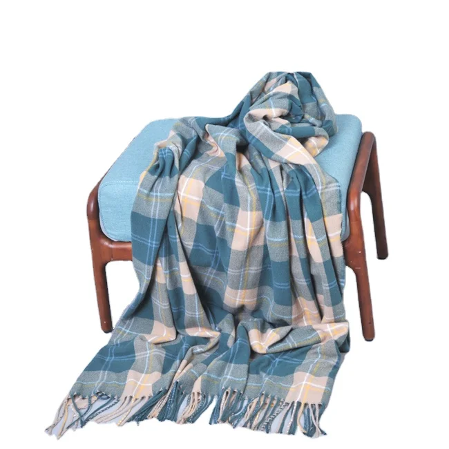 Dingtai Green Plaid Printed Single Blanket Office Fleece Blanket 100% Polyester Super Soft Blanket Knitted