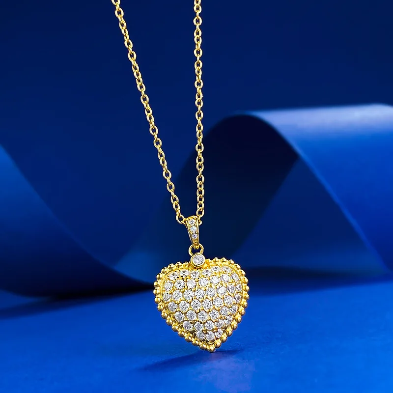 S925 silver gold-plated antique luxury set with diamond heart double-sided pendant, Chinese style necklace, wedding jewelry