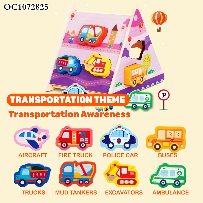 Traffic theme car shape children cognitive development toys wooden memory matching board game montessori for sale