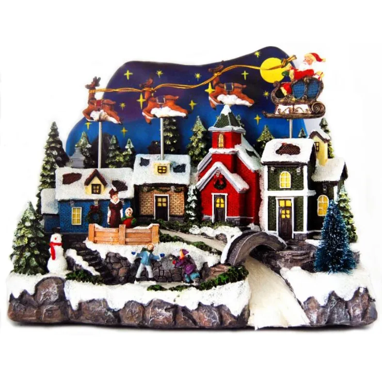 Wholesale Customization Battery Operated Snow Scene Resin Led Lights Christmas Village