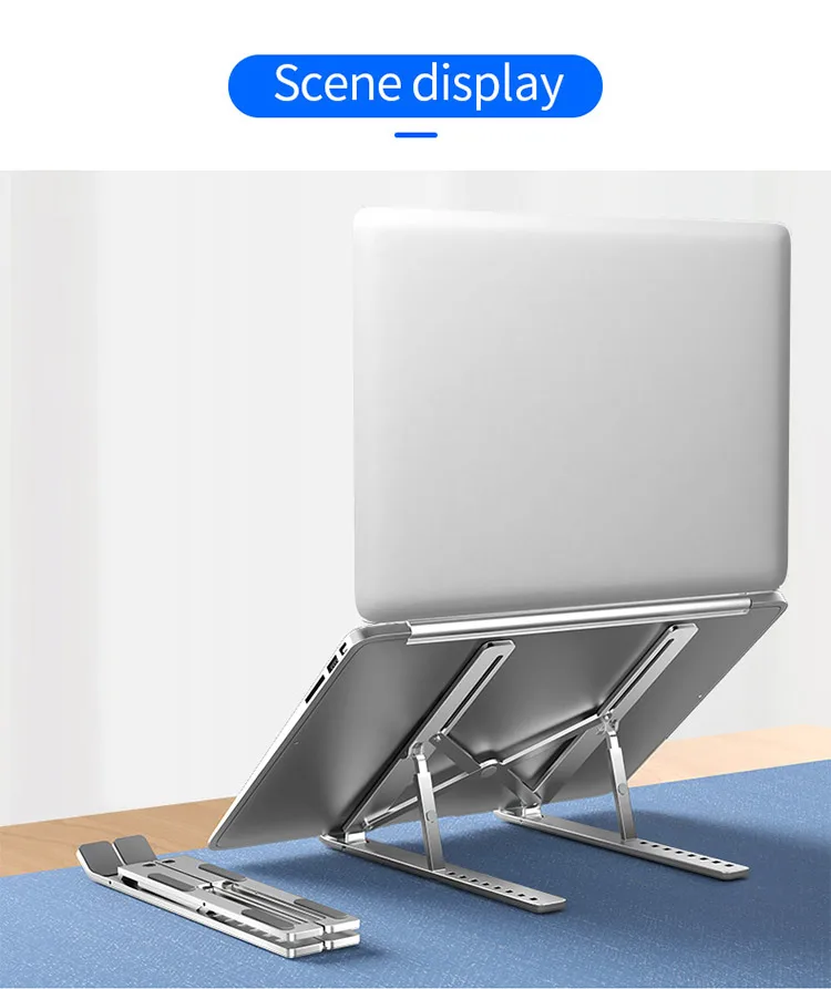 Небольшая алюминиевая Серебристая подставка под ноутбук с воздушным охлаждением и регулируемой высотой MC Factory direct nine