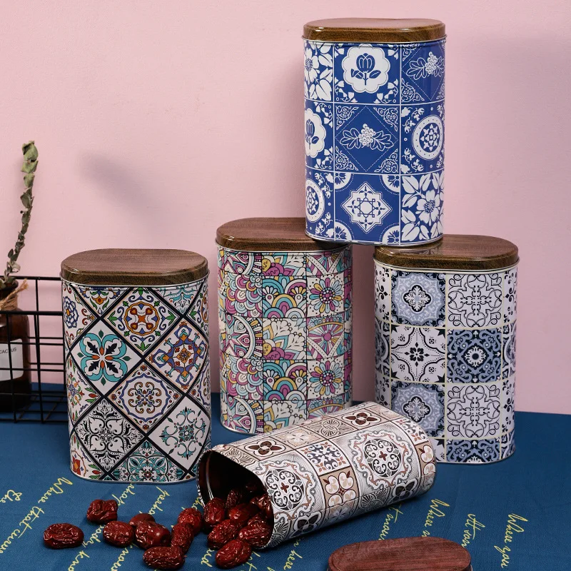 Customized Food Grade Container Metal Blue and White Porcelain Print Round Luxury Packaging Tea Tin Box Caddy Coffee Tin Cans