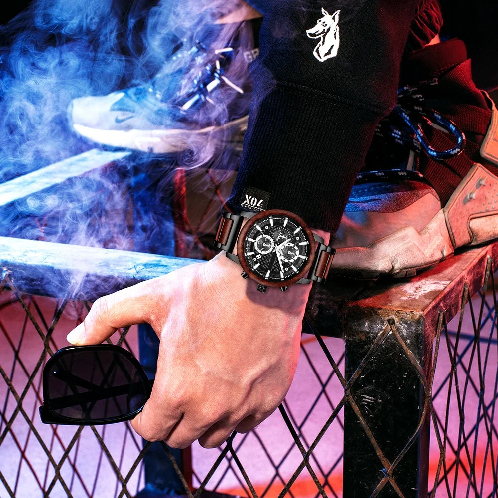 Dropshipping Popular Reloj Hombre Wristwatch Natural Zebra Walnut Rosewood Metal and Chronograph Wooden Quartz watch for Men