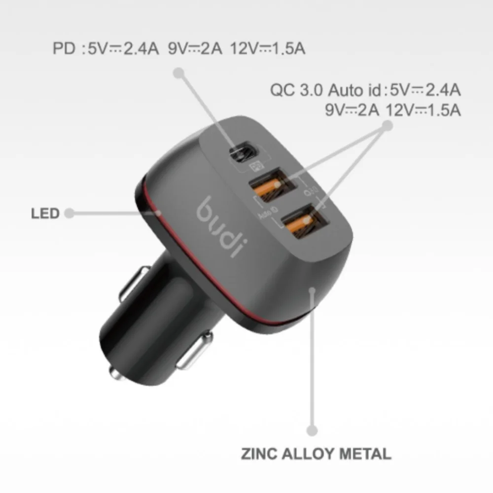  BUDI завод 36 Вт PD 18 Quick Charge 3 0 QC3.0 автомобильное зарядное устройство Usb быстрая зарядка автомобиля для зарядки и передачи информации