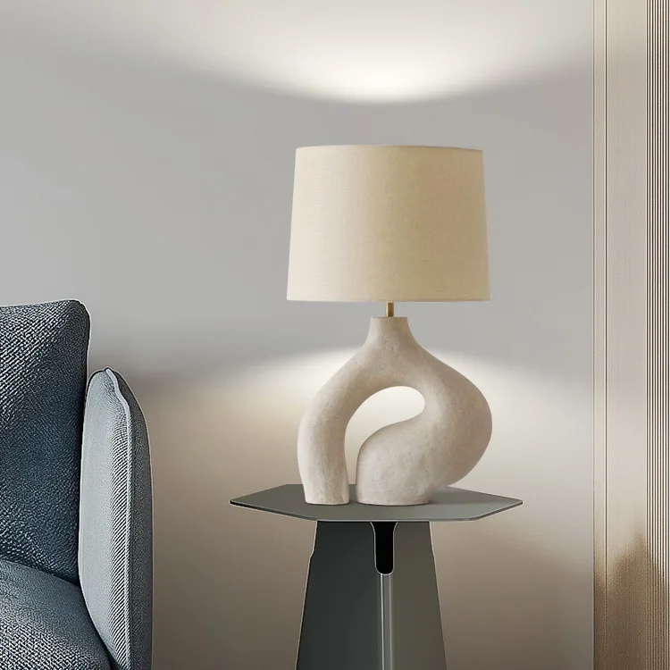 Modern Mykonos Oblong Loop Table Lamp Beige Fabric Warm White LED Electric Resin Switch Control Living Room 2 Sizes Available