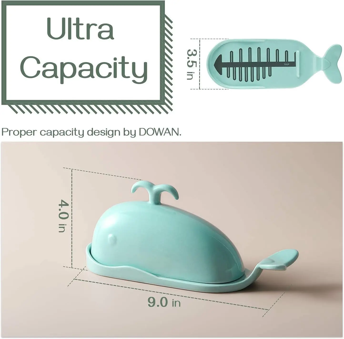 Fish Bone Cutting Measuring Lines and Tail Non-slip Design Funny Gifts 3D Cute Ceramic Custom Whale Butter Dish